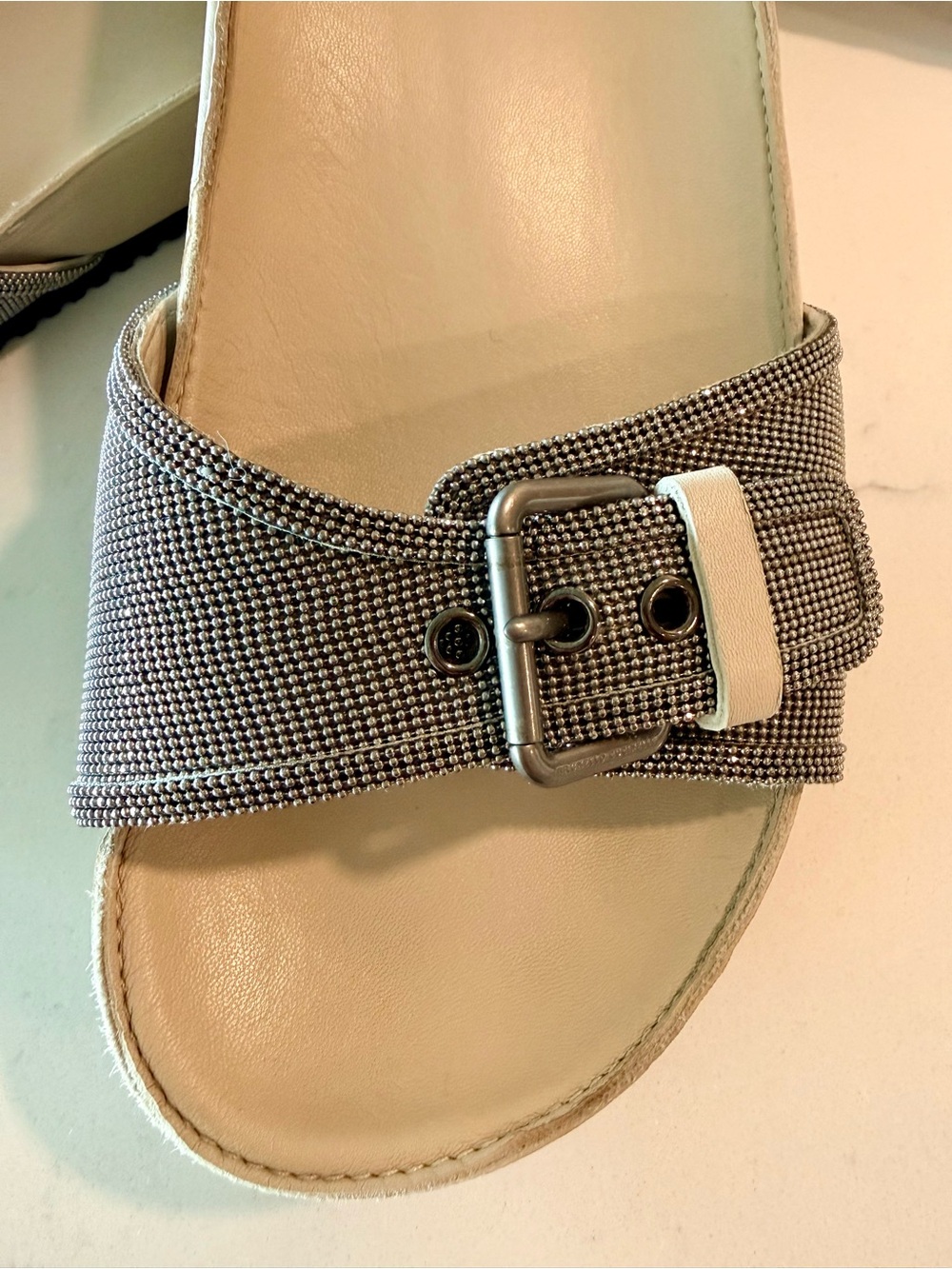 Brunello Cucinelli Women's leather Monili buckle Slide Sandals Shoes Size 38 US8 - Picture 3 of 8